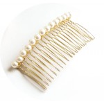 Pieptene din metal BT030BB Auriu pentru decor par sau Voal de Mireasa - 20 pini cu perle